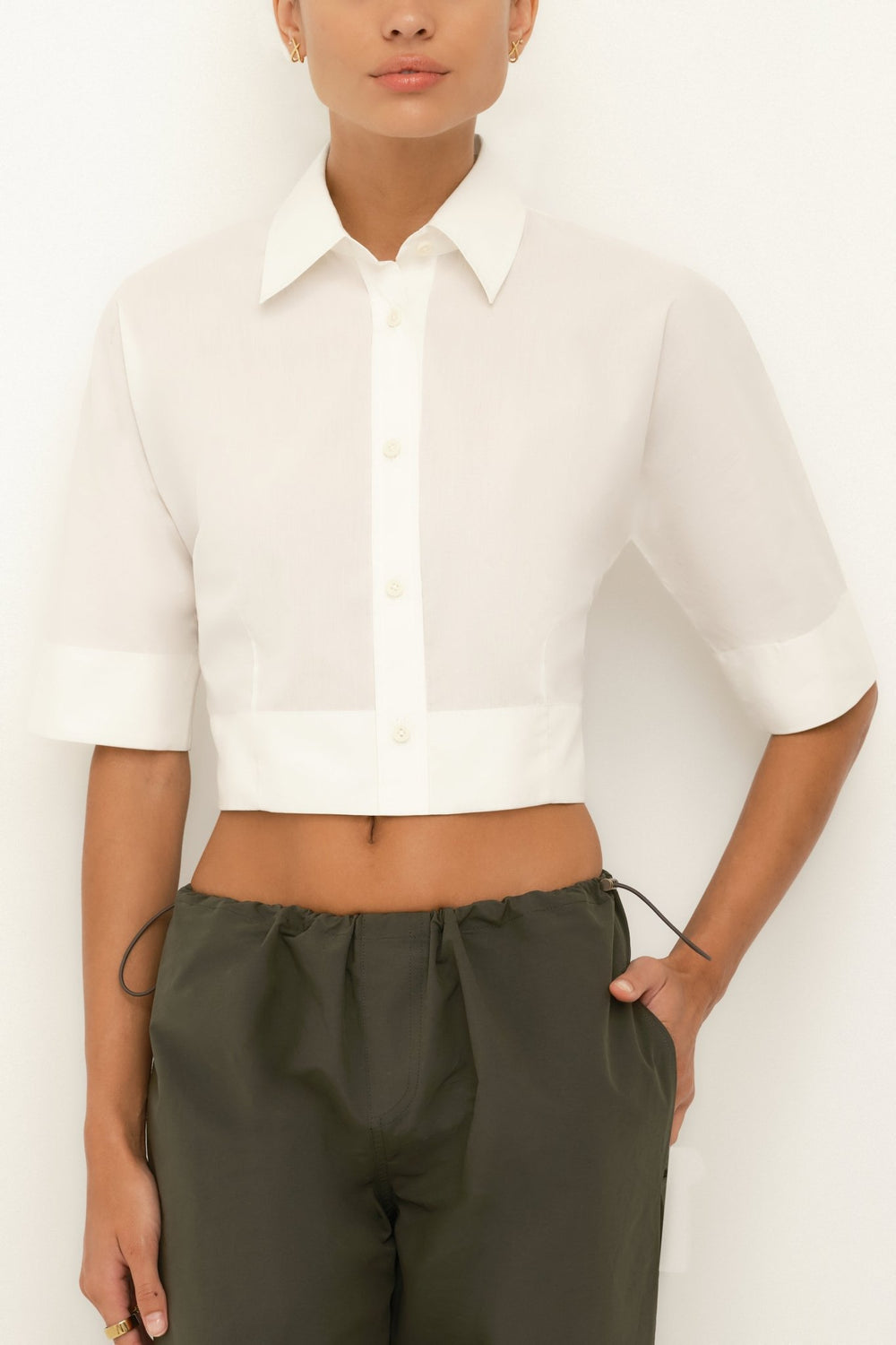 Italian Cotton Crop Blouse | Soft White - SULLIVAN