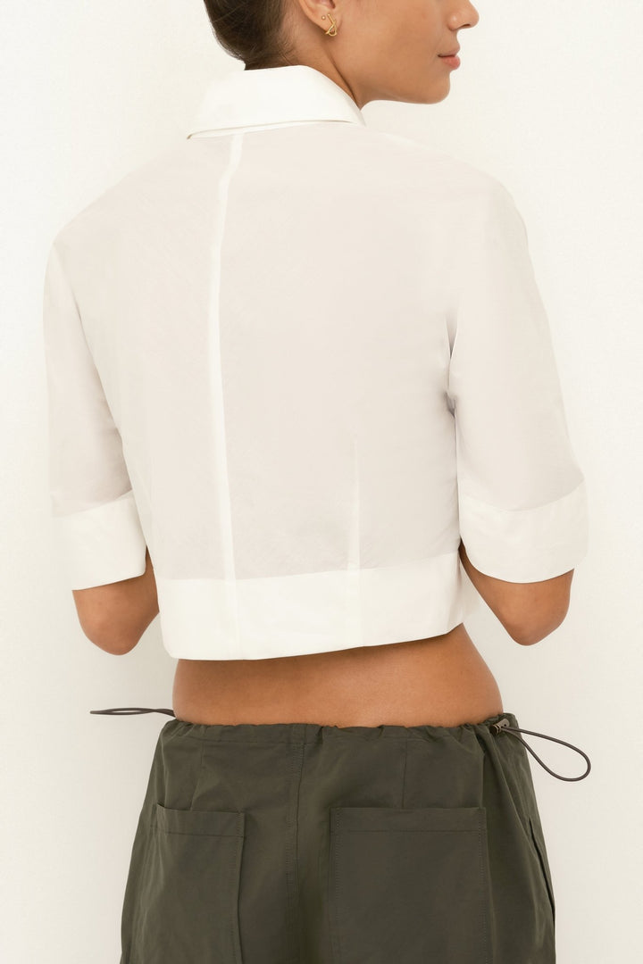 Italian Cotton Crop Blouse | Soft White - SULLIVAN