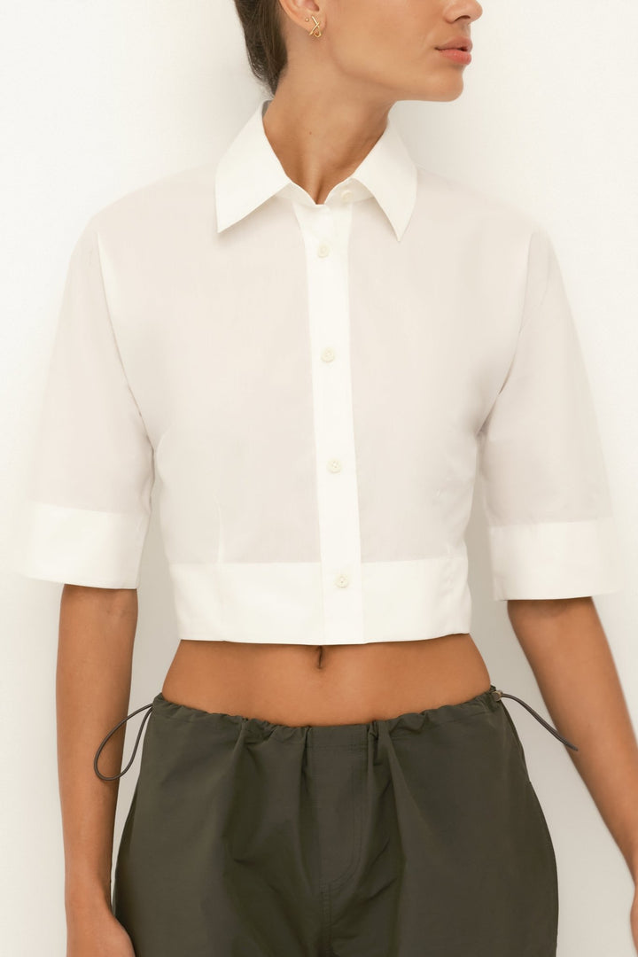 Italian Cotton Crop Blouse | Soft White - SULLIVAN