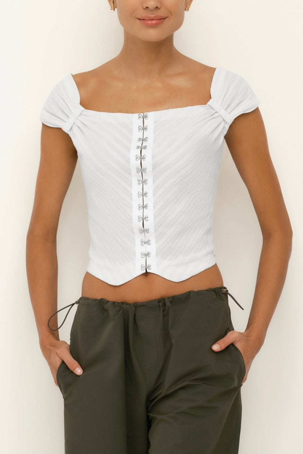 Japanese Cotton Corset Top | Soft White - SULLIVAN
