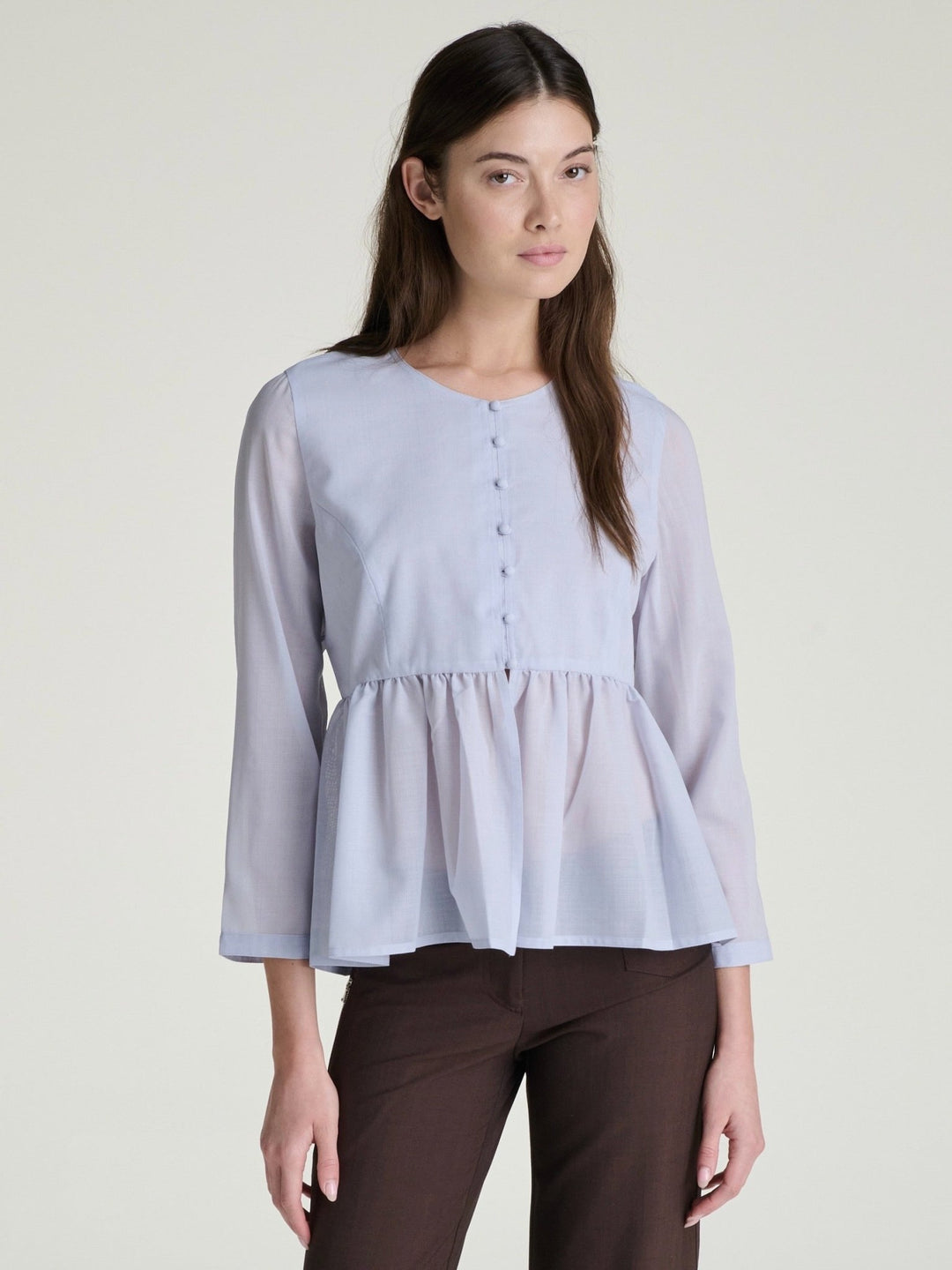 Kaia Peplum Blouse | Light Blue - SULLIVAN