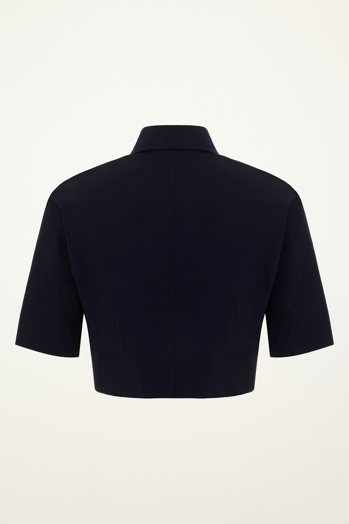 Navy short-sleeve top on a white background