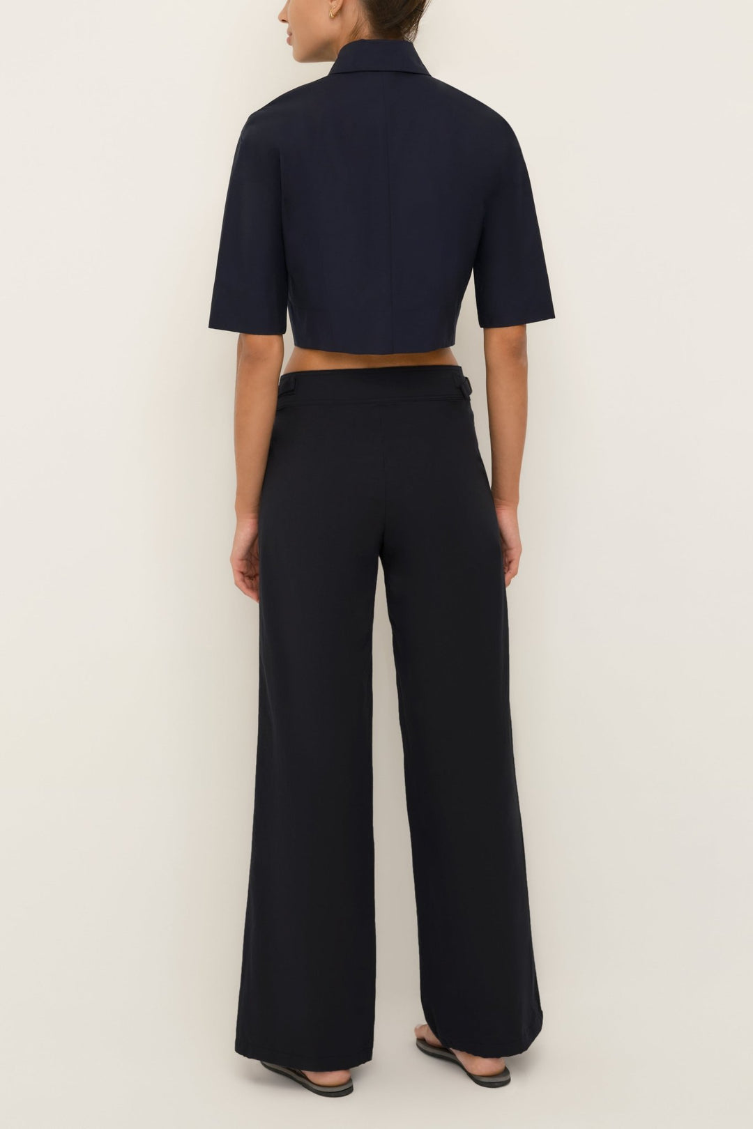 Microstretch Cotton Crop Blouse | Ink - SULLIVAN