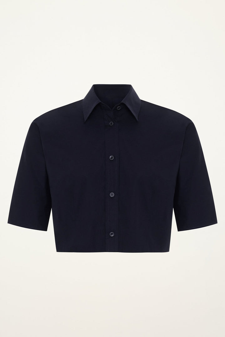 Microstretch Cotton Crop Blouse | Ink - SULLIVAN