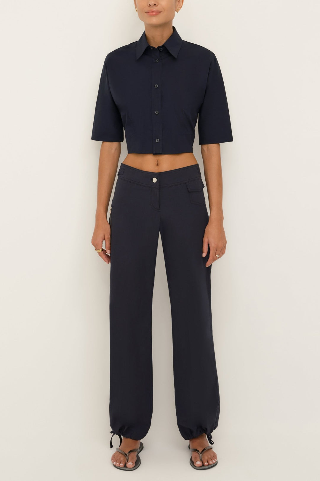 Microstretch Cotton Crop Blouse | Ink - SULLIVAN