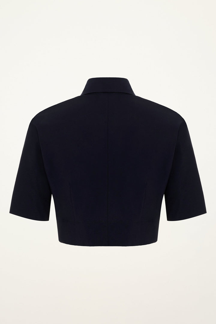 Microstretch Cotton Crop Blouse | Ink - SULLIVAN