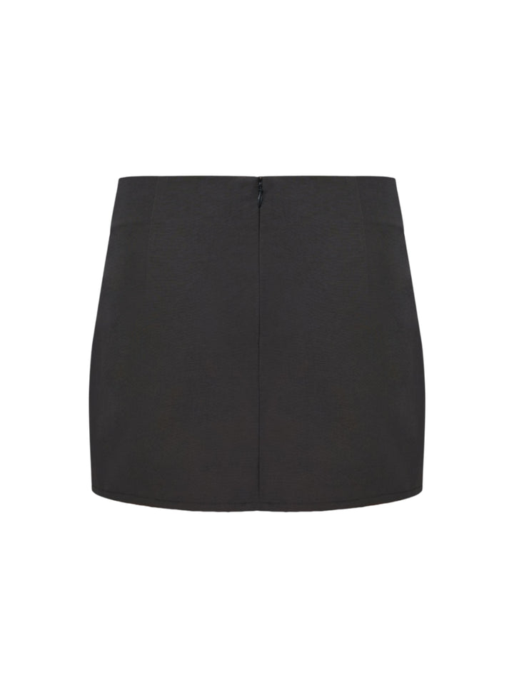 charcoal faille skirt with hidden zip on a grey background