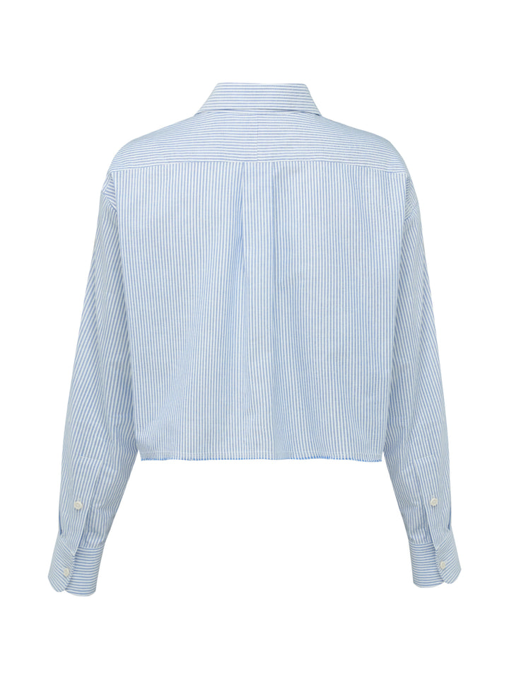 Light blue and white striped shirt on a white background