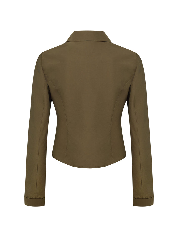 moss green faille jacket on a  white background