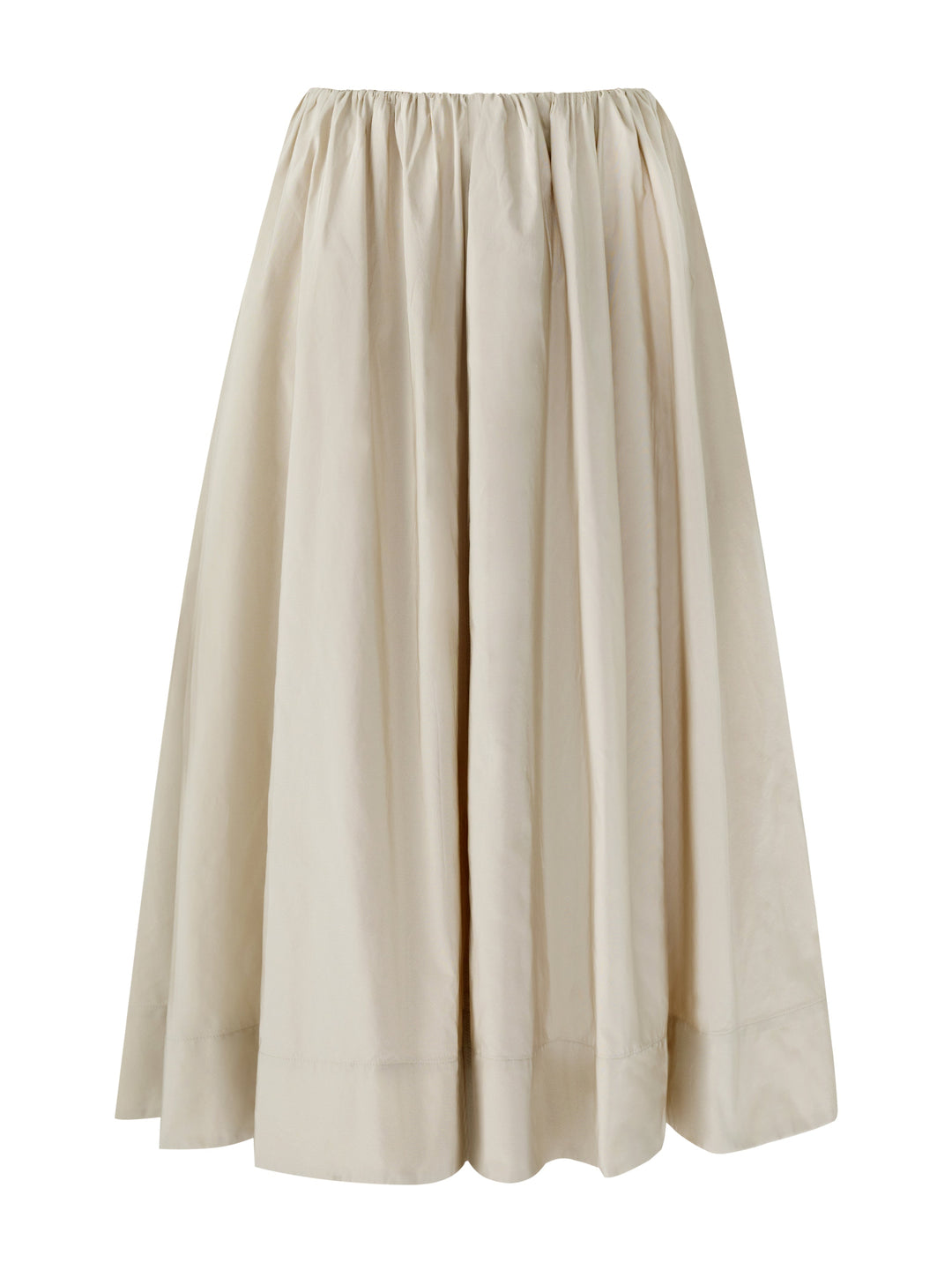 Beige full taffeta skirt on a grey background