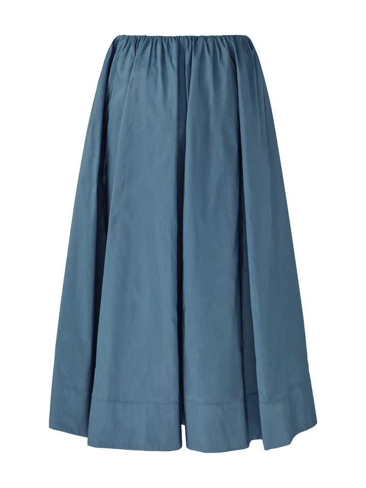 Blue full taffeta skirt on a grey background
