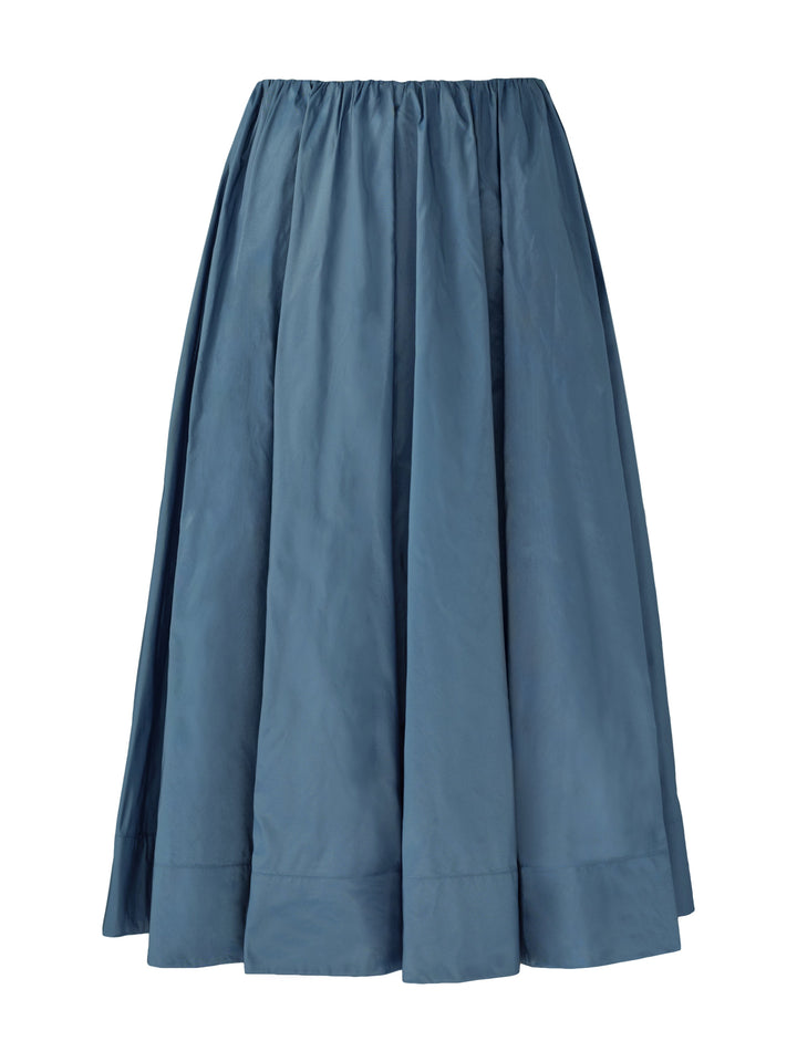 Blue full taffeta skirt on a white background